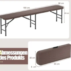 Klappbare Bierbank in Rattanoptik mit Tragegriff Klappbank Bierzeltbank Campingbank Schwarz/Braun