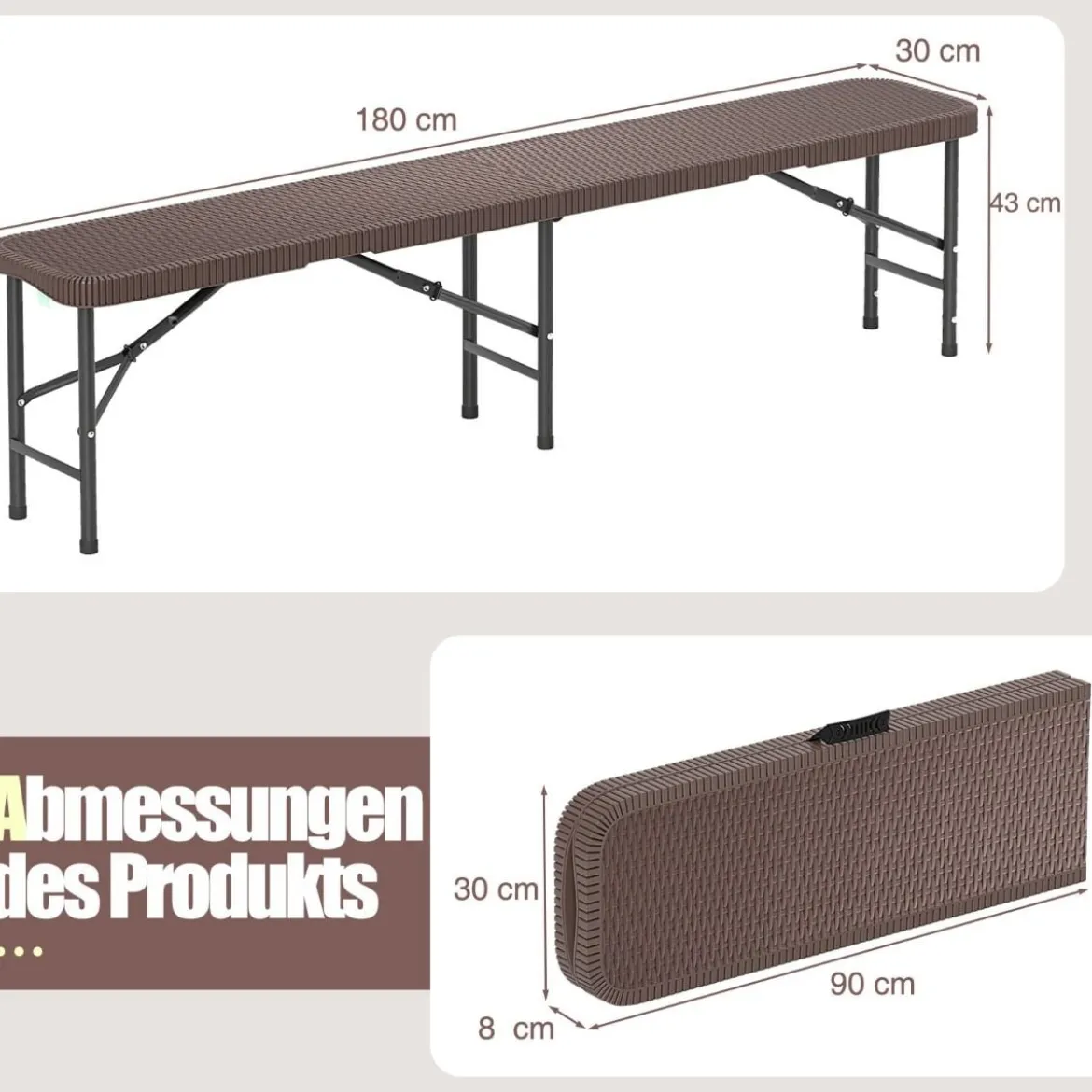 Klappbare Bierbank in Rattanoptik mit Tragegriff Klappbank Bierzeltbank Campingbank Schwarz/Braun