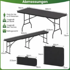 Klappbare Bierbank in Rattanoptik mit Tragegriff Klappbank Bierzeltbank Campingbank Schwarz/Braun