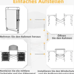 Klappbare Campingküche mit Tragetasche Alu Reiseküche Campingschrank Zeltschrank Grau