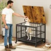 Klappbare Hundehütte mit Rollen & Ausnehmbarem Tablett & Abschließbarer Tür 2 in 1 Beistelltisch Hundebox