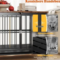 Klappbare Hundehütte mit Rollen & Ausnehmbarem Tablett & Abschließbarer Tür 2 in 1 Beistelltisch Hundebox