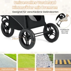 Klappbare Hundewagen bis 25 kg mit Verstellbarem Sonnendach 3 Rad Hundebuggy Grau