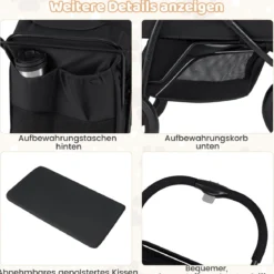 Klappbare Hundewagen bis 25 kg mit Verstellbarem Sonnendach 3 Rad Hundebuggy Schwarz