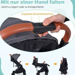Klappbare Kinderwagen mit Regenschutz & Verstellbarem Rückenlehne & Fußstütze Reisebuggy Grau