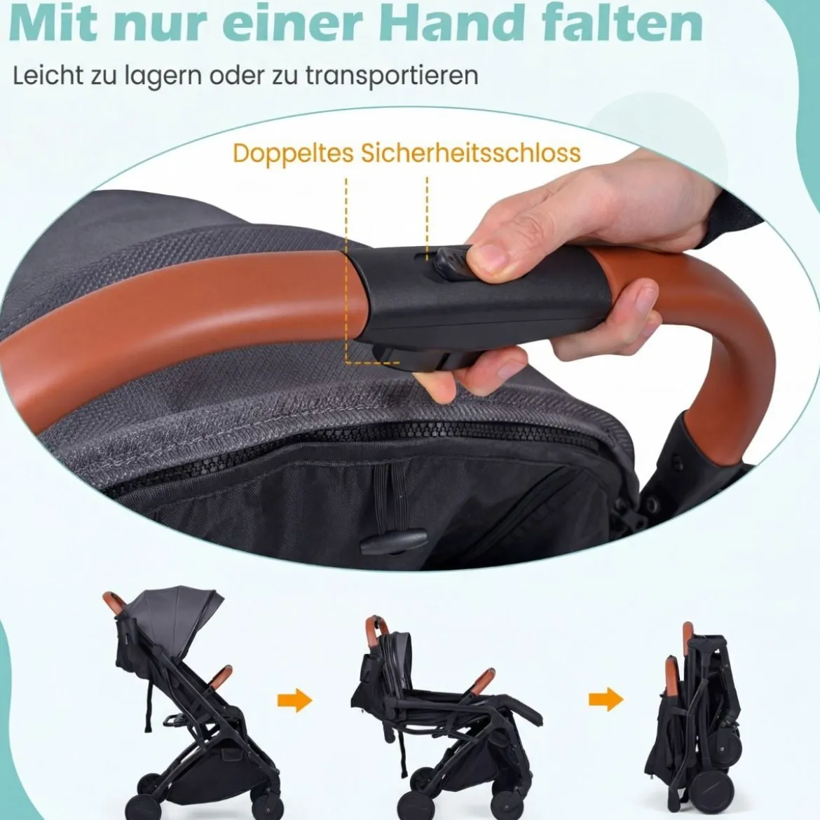 Klappbare Kinderwagen mit Regenschutz & Verstellbarem Rückenlehne & Fußstütze Reisebuggy Grau