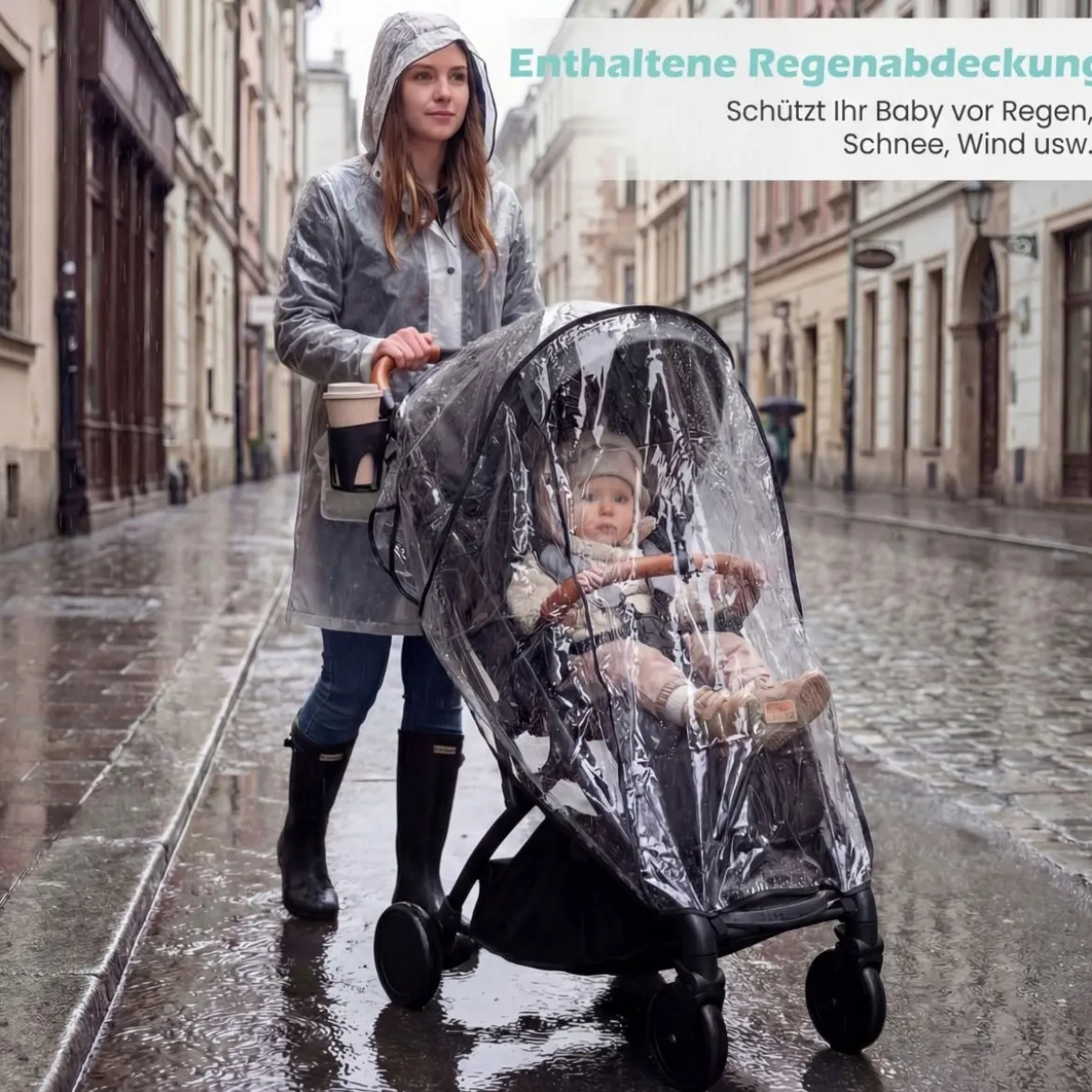 Klappbare Kinderwagen mit Regenschutz & Verstellbarem Rückenlehne & Fußstütze Reisebuggy Grau