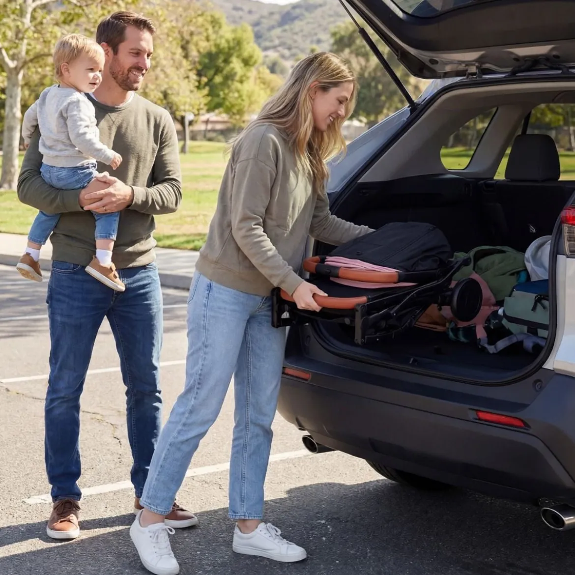 Klappbare Kinderwagen mit Regenschutz & Verstellbarem Rückenlehne & Fußstütze Reisebuggy Rosa