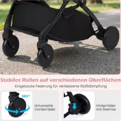 Klappbare Kinderwagen mit Regenschutz & Verstellbarem Rückenlehne & Fußstütze Reisebuggy Rosa