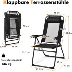 2 Klappbare Liegestühle für die Terrasse 71 x 58,5 x 101,5 cm Schwarz