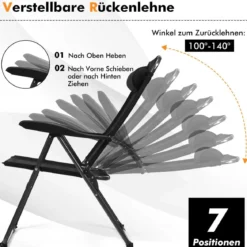 2 Klappbare Liegestühle für die Terrasse 71 x 58,5 x 101,5 cm Schwarz