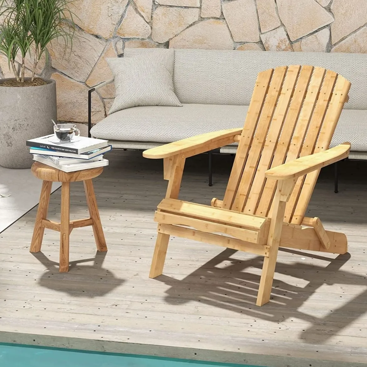 Klappbarer Adirondack-Stuhl aus Bambus mit Hoher Rückenlehne & Breiten Armlehnen 150 kg Tragkraft