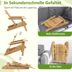 Klappbarer Adirondack-Stuhl aus Bambus mit Hoher Rückenlehne & Breiten Armlehnen 150 kg Tragkraft