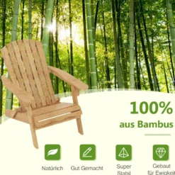 Klappbarer Adirondack-Stuhl aus Bambus mit Hoher Rückenlehne & Breiten Armlehnen 150 kg Tragkraft