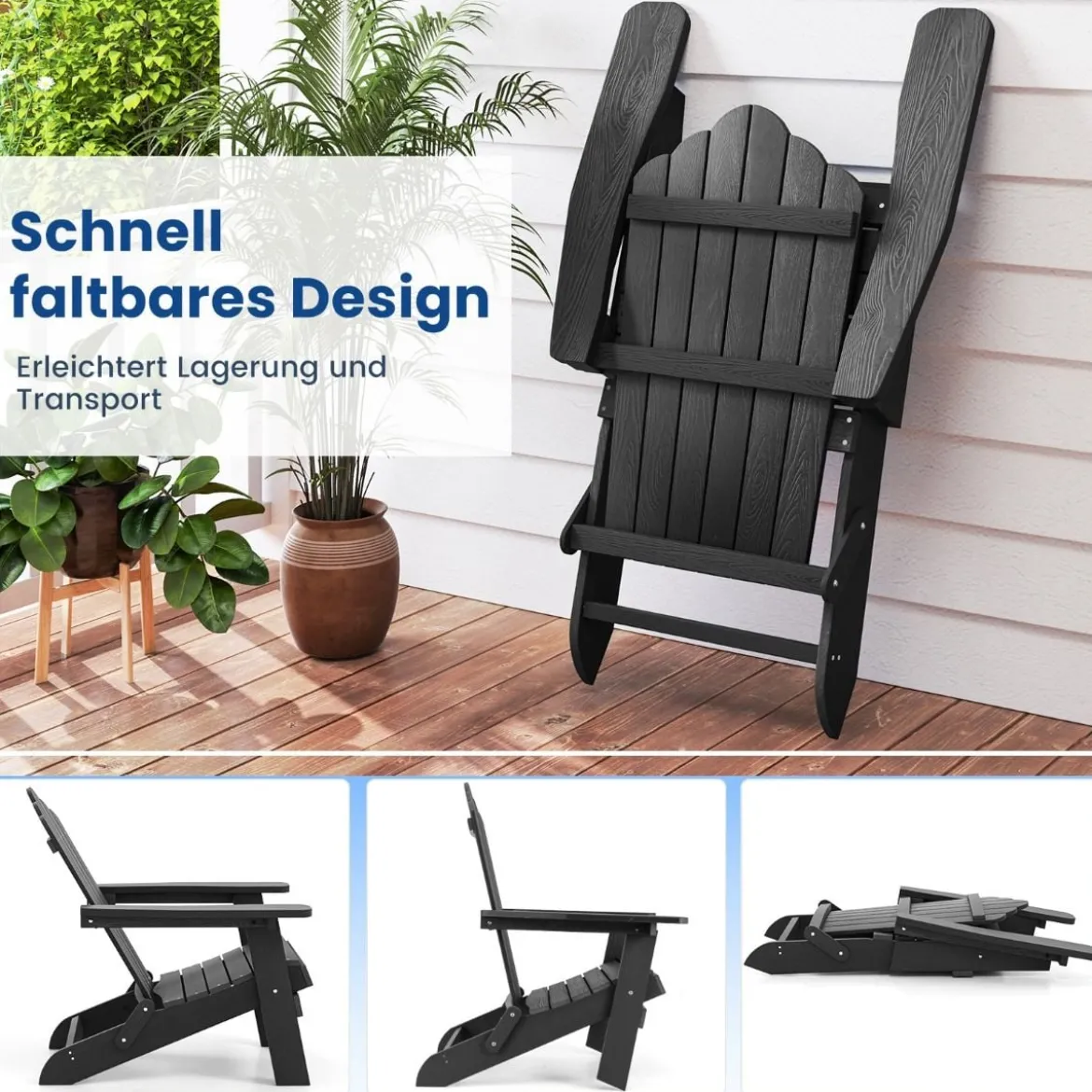 Klappbarer Adirondack Stuhl Wetterfester Adirondack Chair aus Kunststoff Gartensessel