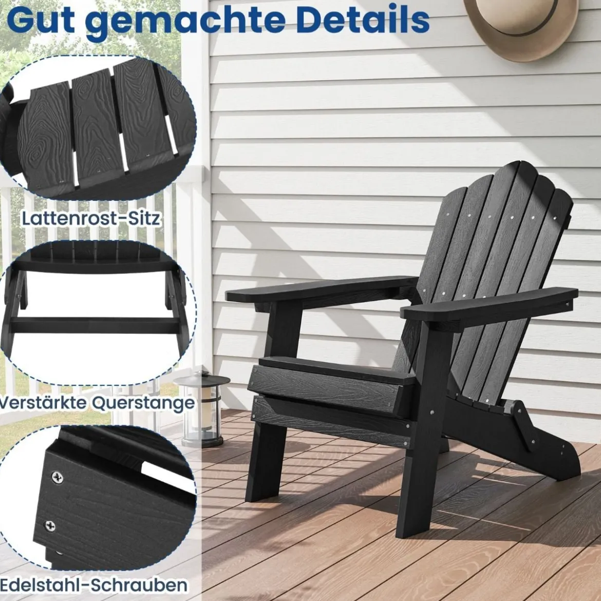 Klappbarer Adirondack Stuhl Wetterfester Adirondack Chair aus Kunststoff Gartensessel