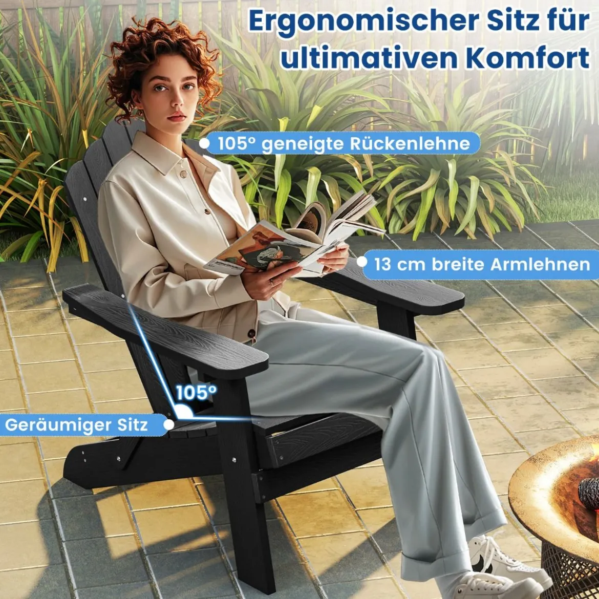 Klappbarer Adirondack Stuhl Wetterfester Adirondack Chair aus Kunststoff Gartensessel