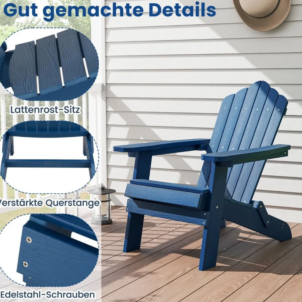 Klappbarer Adirondack Stuhl Wetterfester Adirondack Chair aus Kunststoff Gartensessel