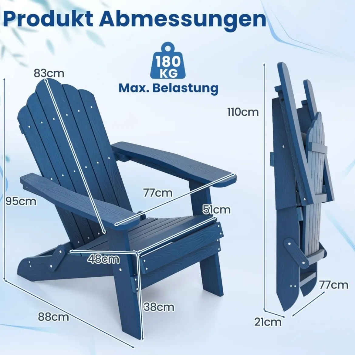 Klappbarer Adirondack Stuhl Wetterfester Adirondack Chair aus Kunststoff Gartensessel