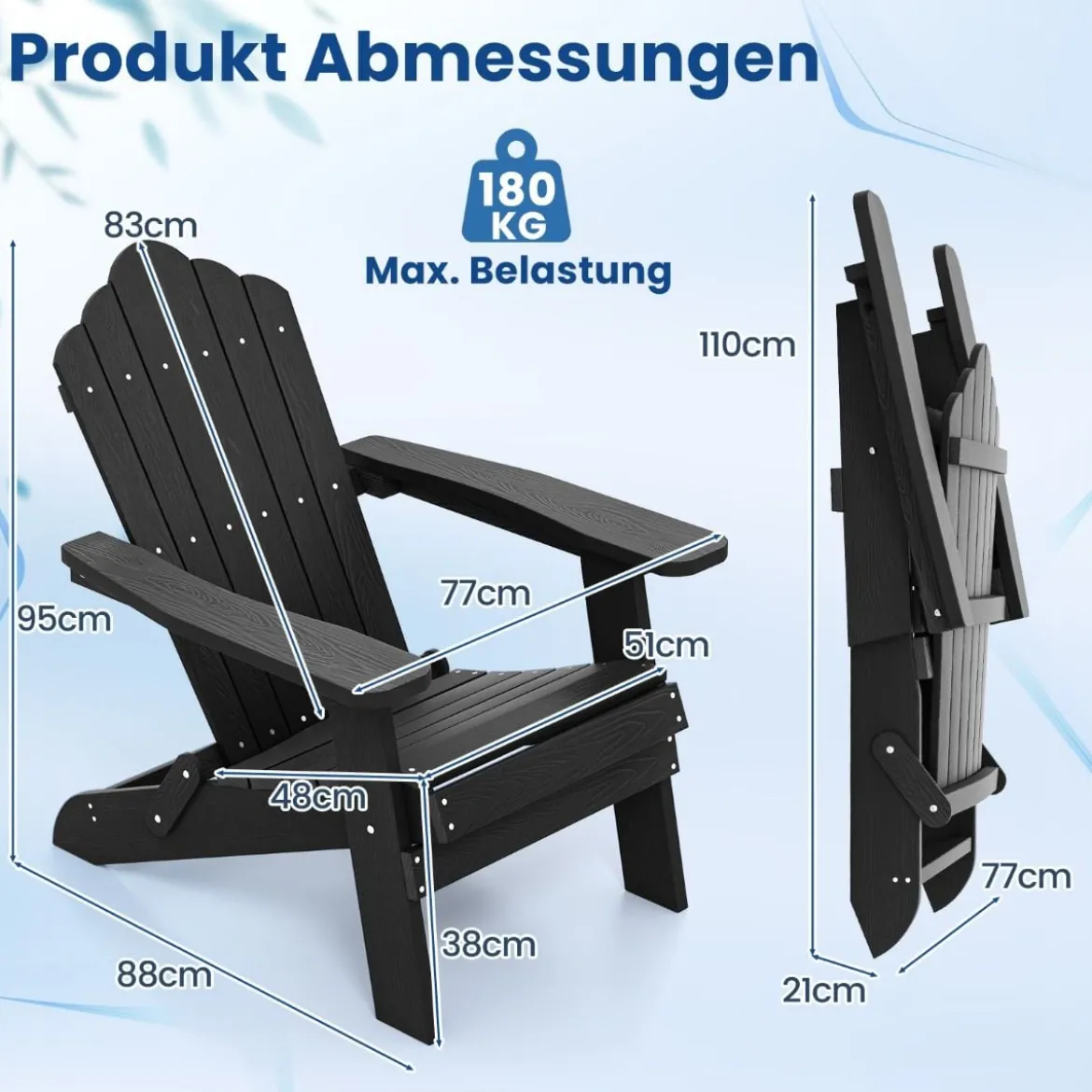 Klappbarer Adirondack Stuhl Wetterfester Adirondack Chair aus Kunststoff Gartensessel