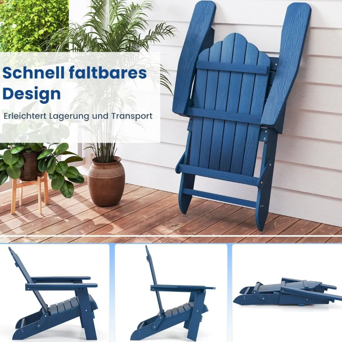 Klappbarer Adirondack Stuhl Wetterfester Adirondack Chair aus Kunststoff Gartensessel