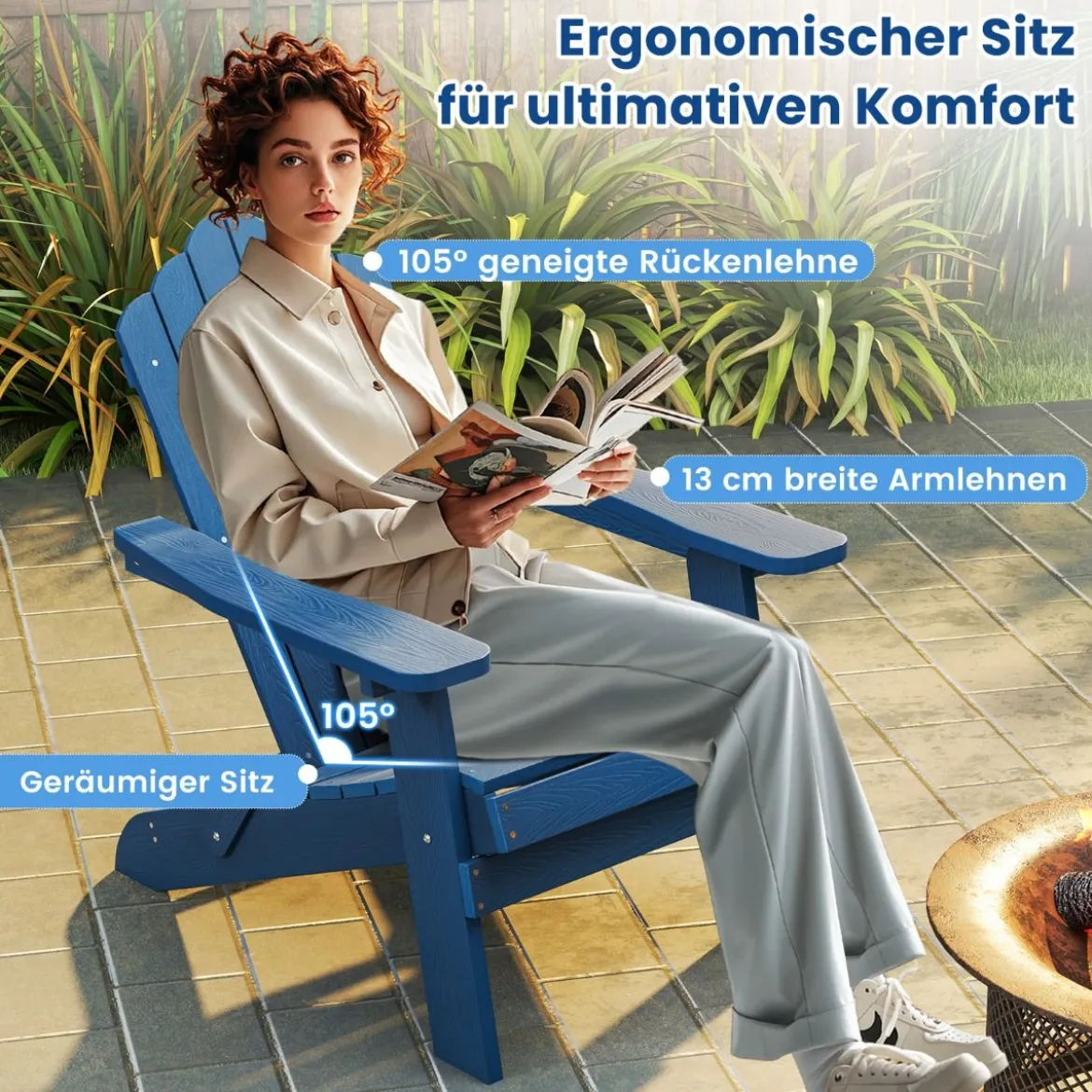 Klappbarer Adirondack Stuhl Wetterfester Adirondack Chair aus Kunststoff Gartensessel
