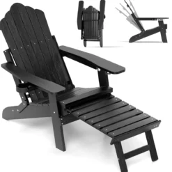 Klappbarer Adirondack Stuhl mit Fußstütze & verstellbarer Rückenlehne Gartensessel mit Getränkehalter Schwarz