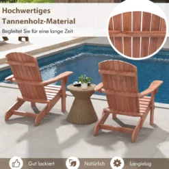Klappbarer Adirondack Stuhl aus Holz mit 180 kg Tragfähigkeit Gartensessel Braun/Grau