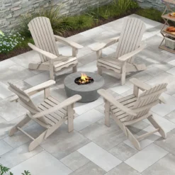Klappbarer Adirondack Stuhl aus Holz mit 180 kg Tragfähigkeit Gartensessel Braun/Grau