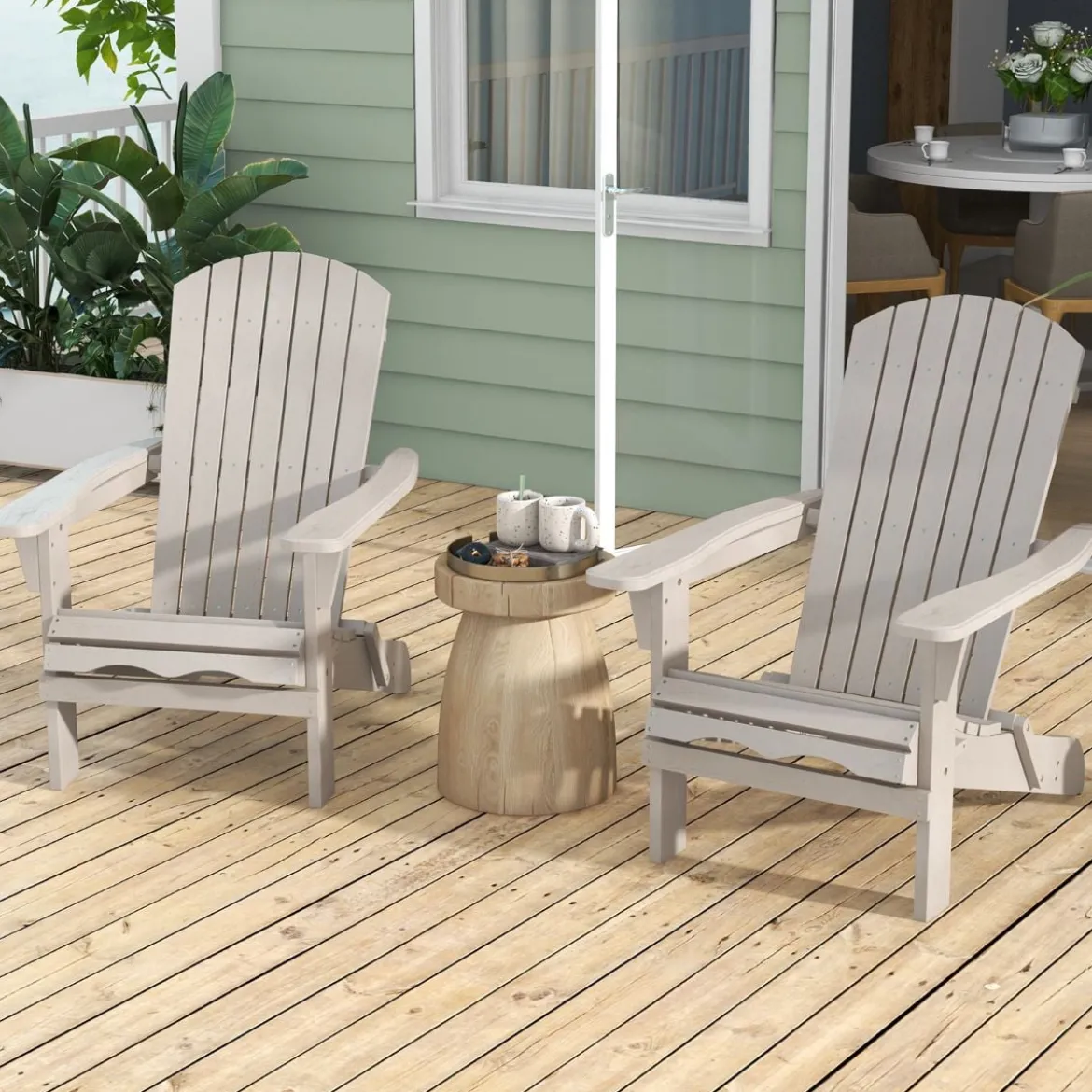 Klappbarer Adirondack Stuhl aus Holz mit 180 kg Tragfähigkeit Gartensessel Braun/Grau