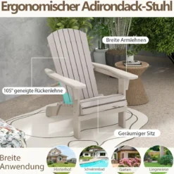 Klappbarer Adirondack Stuhl aus Holz mit 180 kg Tragfähigkeit Gartensessel Braun/Grau