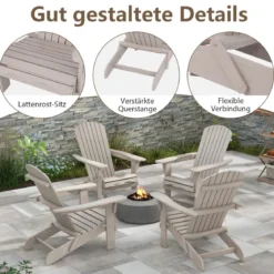 Klappbarer Adirondack Stuhl aus Holz mit 180 kg Tragfähigkeit Gartensessel Braun/Grau