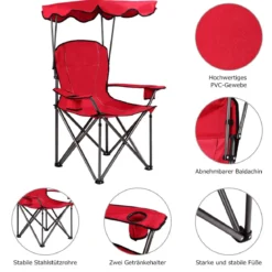 Klappbarer Angelstuhl mit Getränkehalter für Terrasse Strand Camping 96,5 x 67,5 x 130 cm Rot
