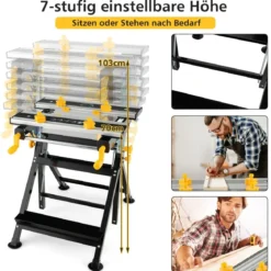 Klappbarer Arbeitstisch mit 8 verschiebbaren Klemmen & 7-stufiger Höhen 100 Kg Traglast