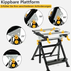 Klappbarer Arbeitstisch mit 8 verschiebbaren Klemmen & 7-stufiger Höhen 100 Kg Traglast
