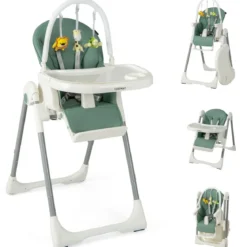 Klappbarer Babyhochstuhl mit Liegefunktion & Spielbügel & 4 Liegewinkeln & 7 Höhen Grün