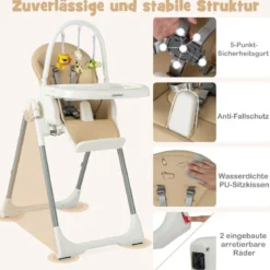 Klappbarer Babyhochstuhl mit Liegefunktion & Spielbügel & 4 Liegewinkeln & 7 Höhen Gelb