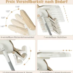 Klappbarer Babyhochstuhl mit Liegefunktion & Spielbügel & 4 Liegewinkeln & 7 Höhen Gelb