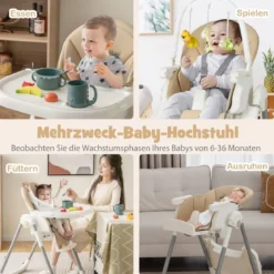 Klappbarer Babyhochstuhl mit Liegefunktion & Spielbügel & 4 Liegewinkeln & 7 Höhen Gelb