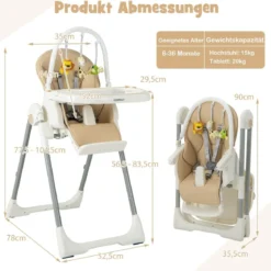 Klappbarer Babyhochstuhl mit Liegefunktion & Spielbügel & 4 Liegewinkeln & 7 Höhen Gelb