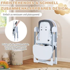 Klappbarer Baby Hochstuhl mit Liegefunktion & Verstellbarer Rückenlehne Babystuhl Dunkelgrau