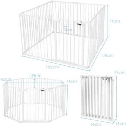 Klappbarer Baby Kaminschutzgitter inkl. 8 Elementen Laufgitter mit Sicherheitstür 480 x 74 cm