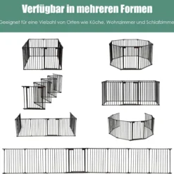 Klappbarer Baby Kaminschutzgitter inkl. 8 Elementen Laufgitter mit Sicherheitstür 480 x 74 cm