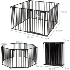 Klappbarer Baby Kaminschutzgitter inkl. 8 Elementen Laufgitter mit Sicherheitstür 480 x 74 cm