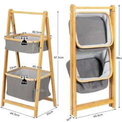 Klappbarer Badregal aus Bamus mit Aufbewahrungskorb & Handtuchhalter Standregal