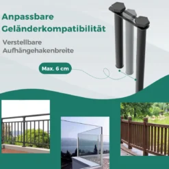 Klappbarer Balkontisch Rechteckiger Hängetisch zum Einhängen Metall Klapptisch Schwarz