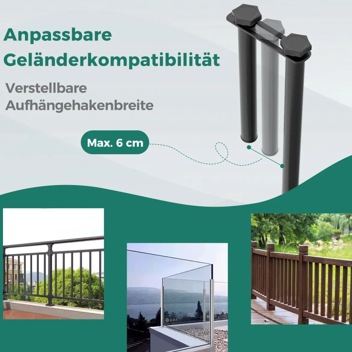 Klappbarer Balkontisch Rechteckiger Hängetisch zum Einhängen Metall Klapptisch Schwarz
