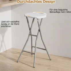 Klappbarer Barhocker mit HDPE Sitzfläche & Integriertem Tragegriff bis 150 kg Belastbar Weiß