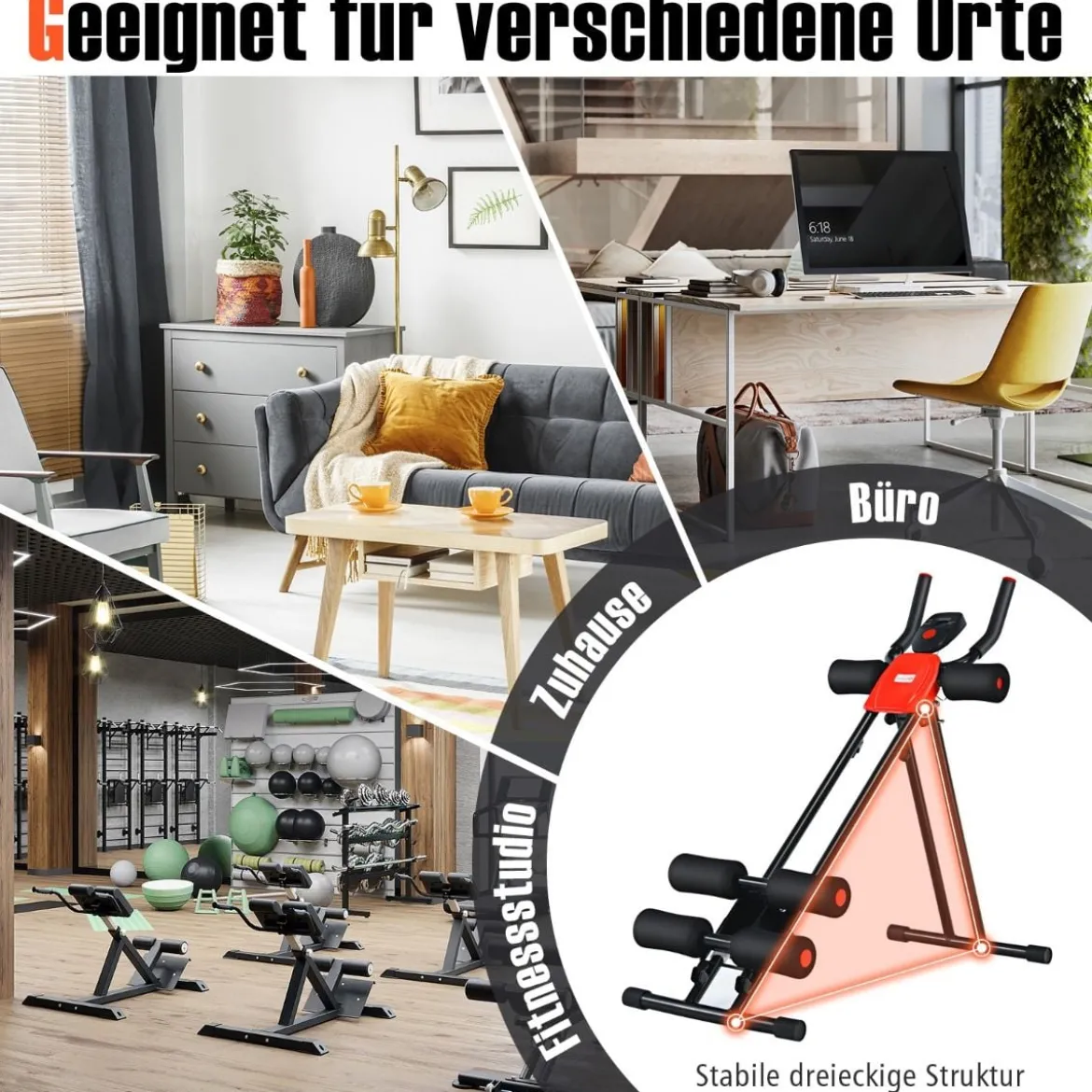 Klappbarer Bauchmuskeltrainer Workout-Maschine 110 x 40,5 x 88,5 cm Schwarz + Rot