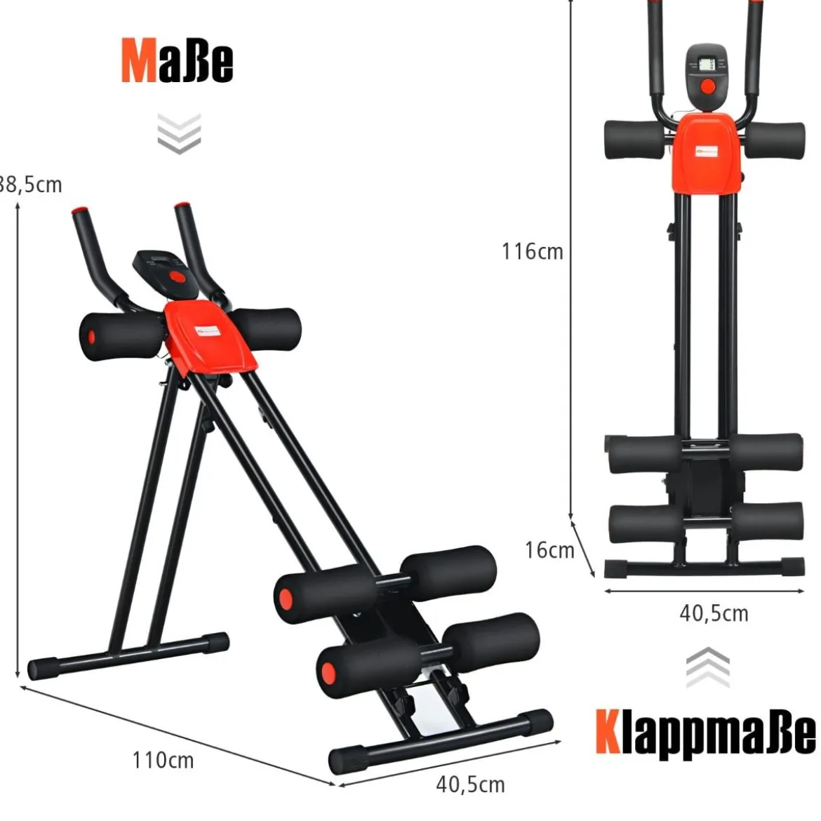 Klappbarer Bauchmuskeltrainer Workout-Maschine 110 x 40,5 x 88,5 cm Schwarz + Rot